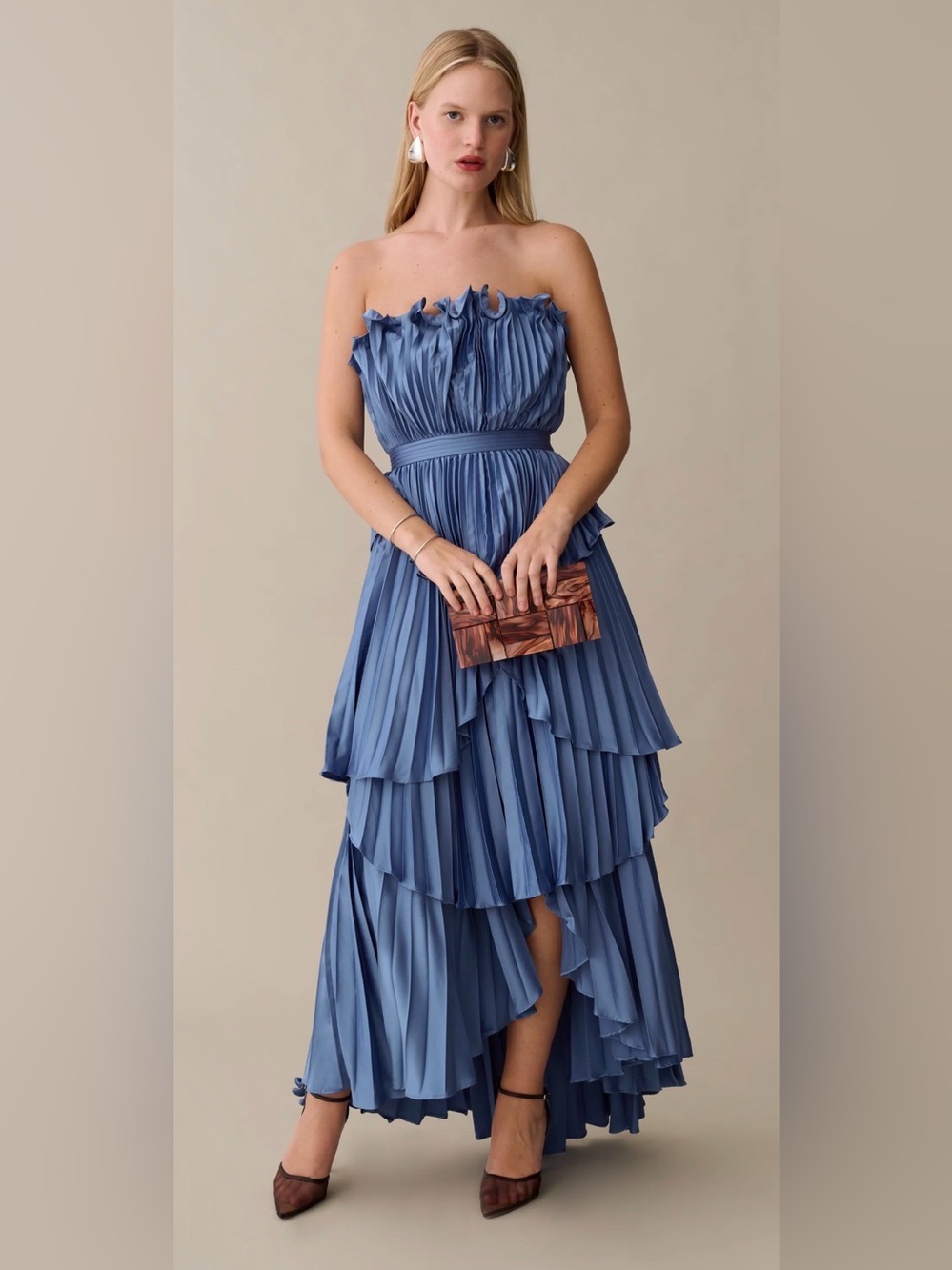 Few Moda o.p.t NWT Danae Strapless Tiered Pleated Dress in Dusty Blue